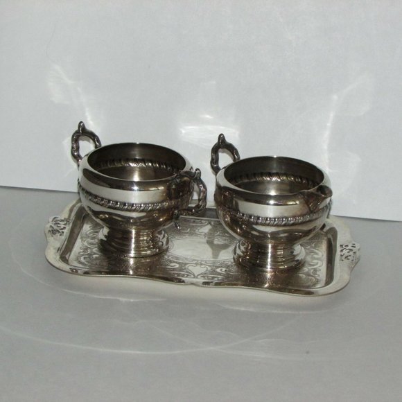 Vintage VIKING Silverplate Creamer Sugar Bowl & Tray Set - Picture 5 of 9